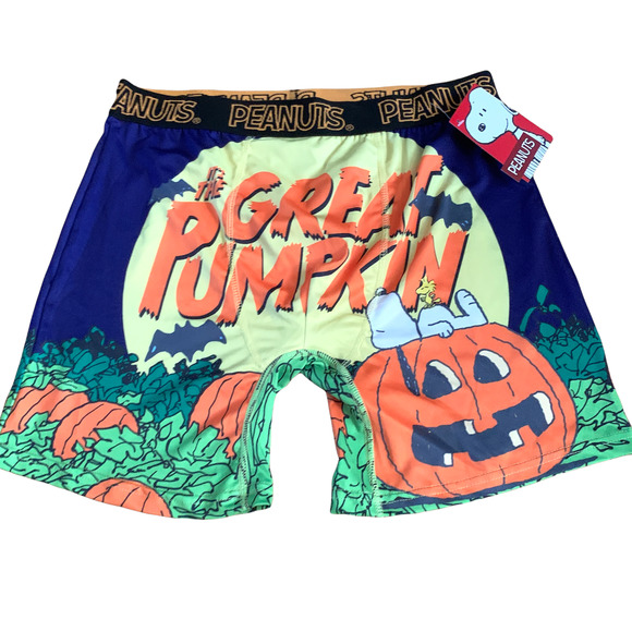 Peanuts Snoopy Its the Great Pumpkin Bats Halloween Boxers Mens L Underwear NEW - Picture 1 of 9
